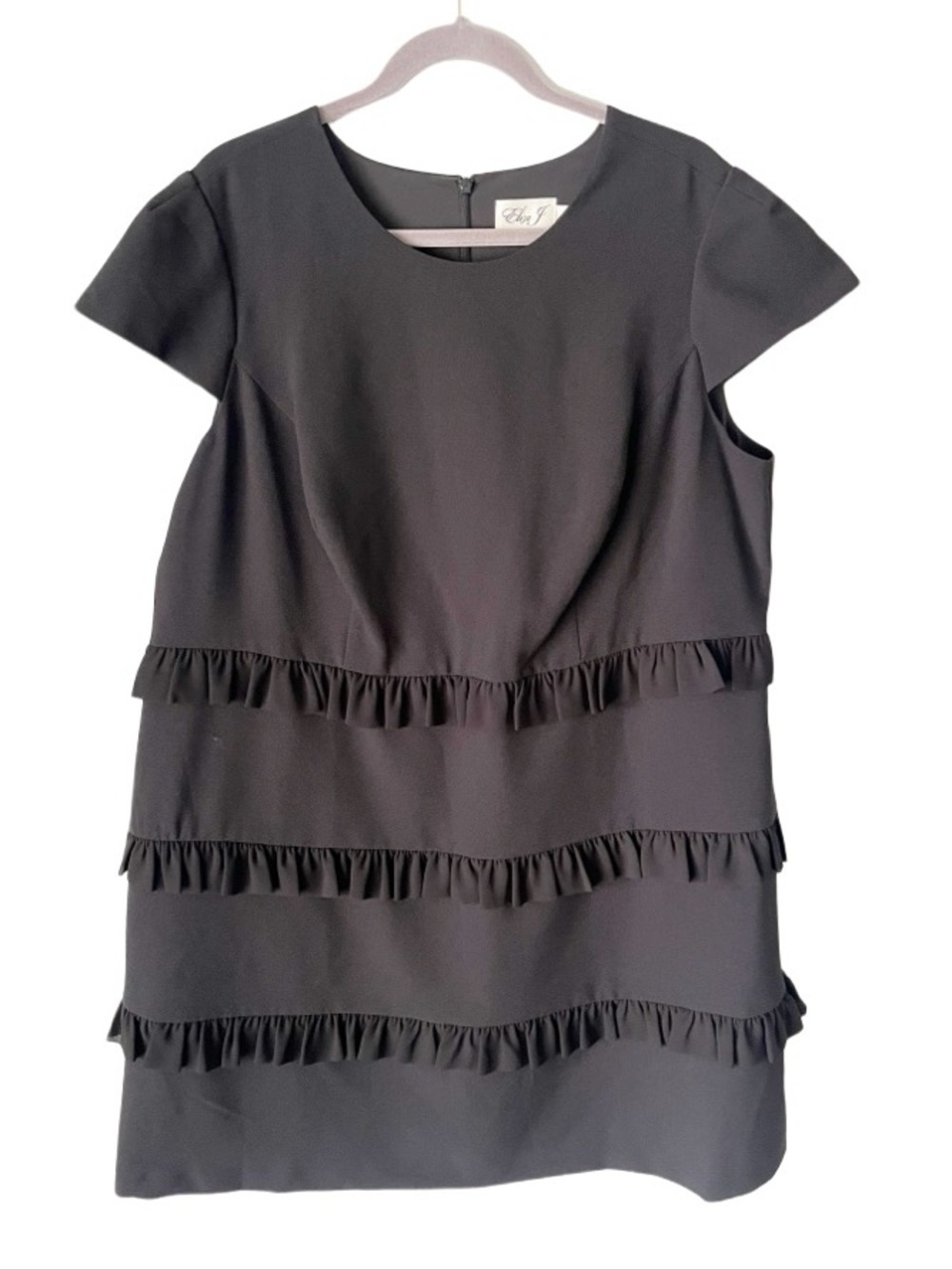 Eliza J Dress Women's 16W Black Stretch Crepe A-Line Ruffle Little Black Dress
